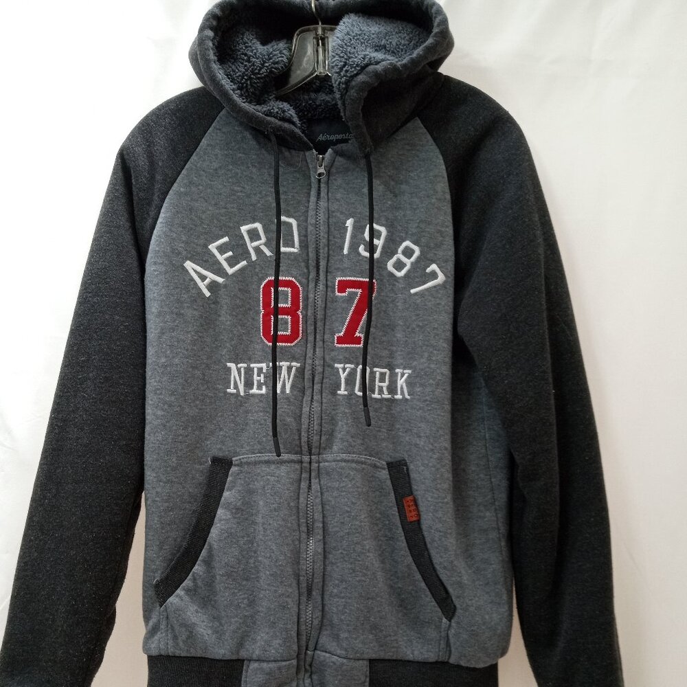 Womens Medium Aeropostale 87 New York Lined Jacket Two Tone Gray Full Zip Hoodie